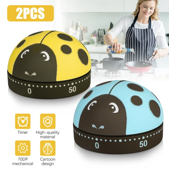 2X Manual Kitchen Cooking Timer Count Down Cute Cartoon Ladybug Clock Loud Alarm