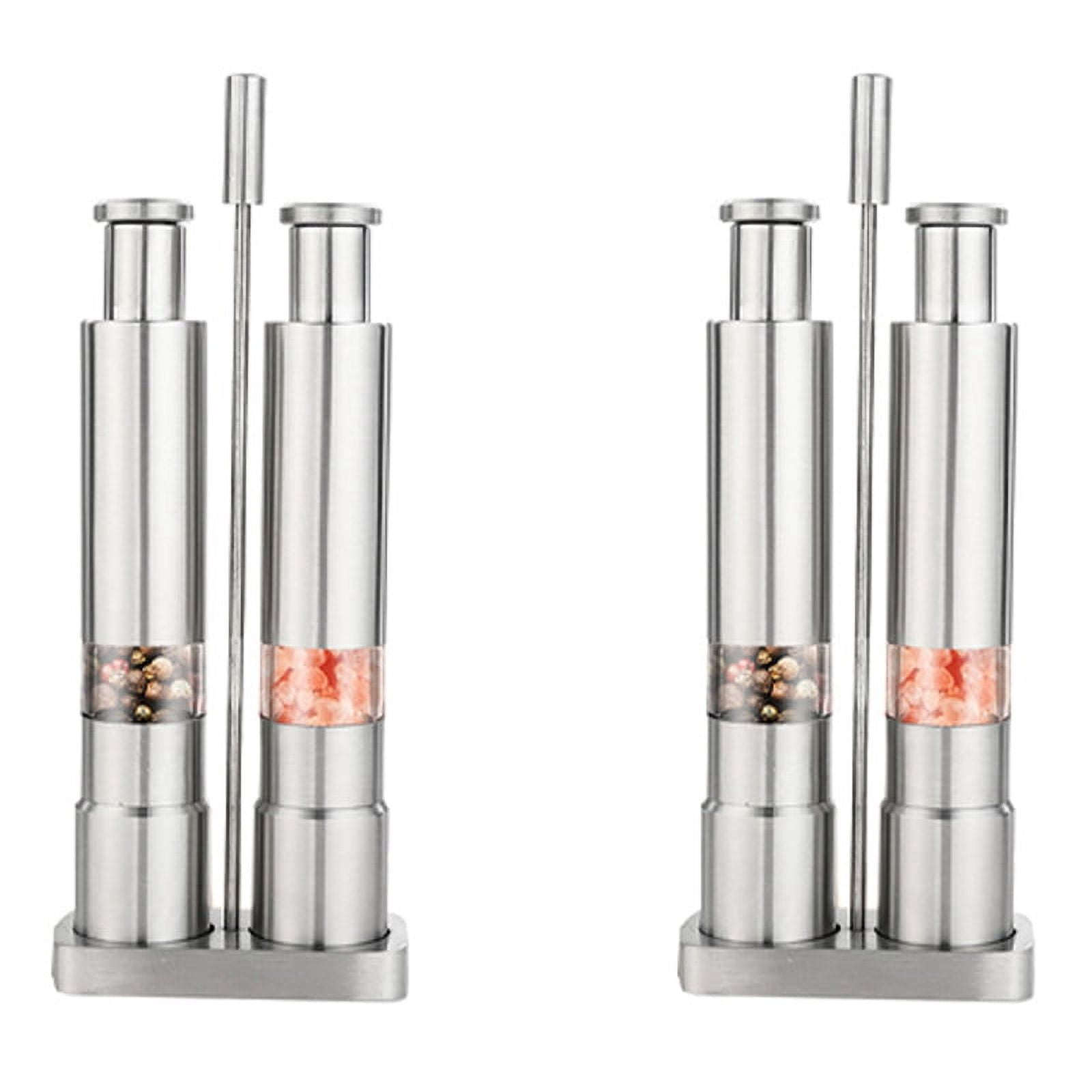 2X Manual Salt and Pepper Grinder Set Thumb Push Pepper Mill Stainless Steel Spice Sauce Grinders with Metal Holder