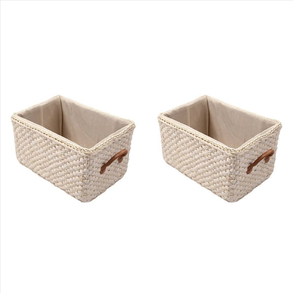 2X Manual Woven Storage Basket Handmade Laundry Wicker Baskets Sundries Organizer Clothes Toys Container White