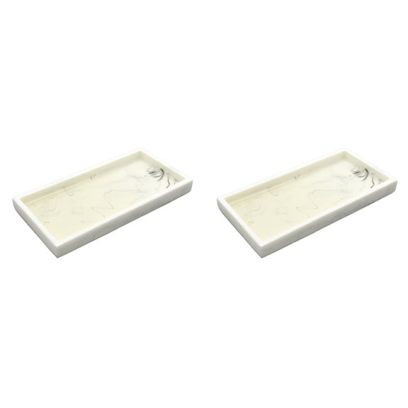 2X Marble Pattern Resin Tray Non Slip Rectangular Plate Countertop Bathroom Soap Shampoo Storage Tray Home Decor,White