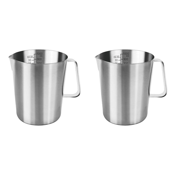 2X Measuring Jug 1L Stainless Steel, Measuring Cup Metal with Handle, with Ounce and ML Scale, Dishwasher Safe, Milk Jug