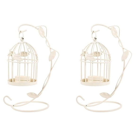 2X Metal Candle Holder Hollow Out Bird Cage Vintage Hanging Candlestick Lantern for Home Wedding Centerpiece A