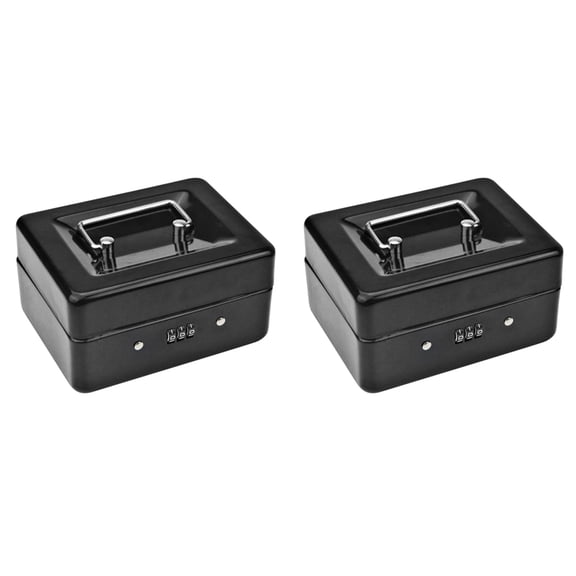 2X Metal Coin Box with Locking Storage Tray - Small Coin Box with Combination Lock 15 X 12 X 7.7cm (Black)
