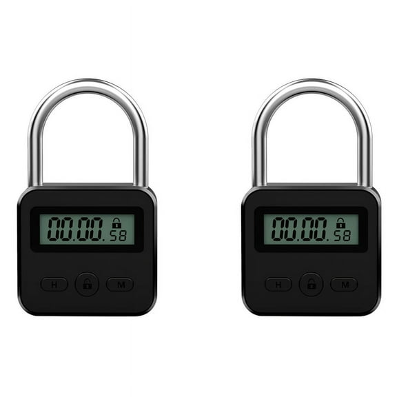 2X Metal Lock LCD Display Multi-Function Electronic Time 99 Hours Max Timing USB Rechargeable Padlock,Black