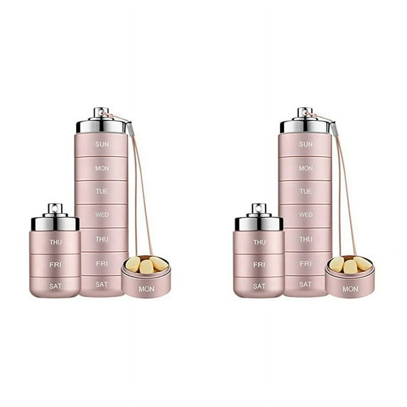 2X Metal Pill Organizer Weekly,Stackable Waterproof Travel Pill Box,Pill Case,7 Day Daily Medicine Organizer Pink