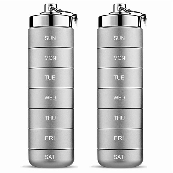 2X Metal Pill Organizer Weekly,Stackable Waterproof Travel Pill Box,Pill Case Container,7 Day Daily Grey