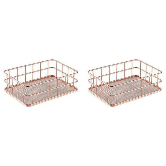 2X Metal Storage Basket Storage Box Iron Grid Storage Tray Net Basket Storage Bins Storage Basket Gold Fruit