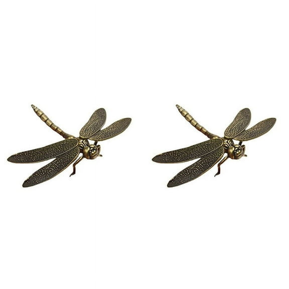 2X Mini Brass Dragonfly Casting Animal Figurine Retro Style Metal Sculpture Home Desktop Craft Decoration