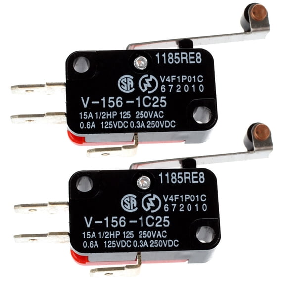 2X Mini Limit Switch Long Hinge Roller Lever Arm SPDT Snap Action LOT - Red and Black