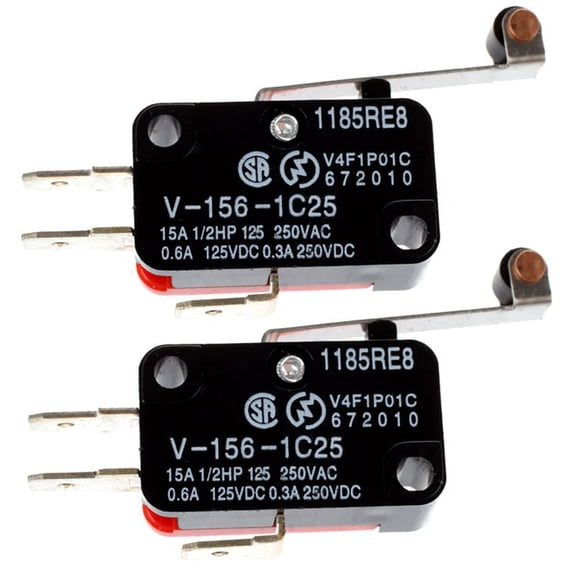 2X Mini Limit Switch Long Hinge Roller Lever Arm SPDT Snap Action LOT - Red and Black