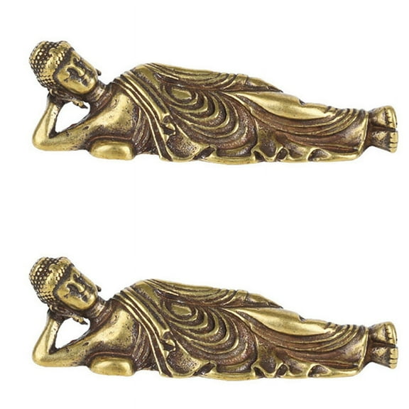 2X Mini Retro Golden Lying Buddha Statue Buddha Sculpture Figurines Copper Pure Brass Buddha