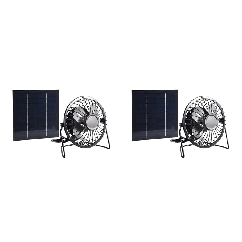 2X Mini Solar Panel Powered Ventilator Fan Portable 5W 4 Inch Greenhouse Solar for Office Outdoor
