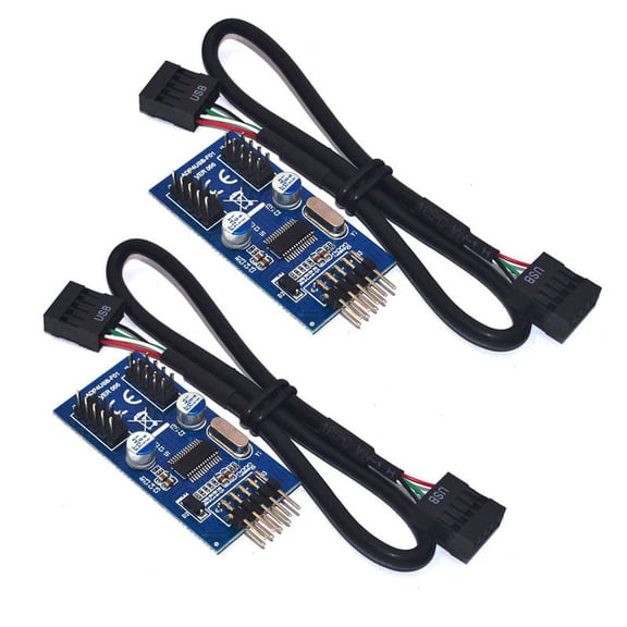 2X Motherboard 9Pin USB Header to 2 Male Adapter Card USB2.0 9Pin to Dual 9Pin Connector Splitter,2 * Motherboard 9Pin USB Header 2 * USB Extension Cable,blue