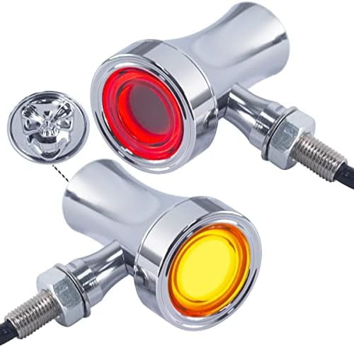2X Motorcycle LED Skull Tail Lights Turn Signals Running Brake Light Heavy Duty Motorbike Rear Blinker Indicator for Bobber Harley Honda Yamaha Suzuki Kawasaki Cruiser Chopper Chrome
