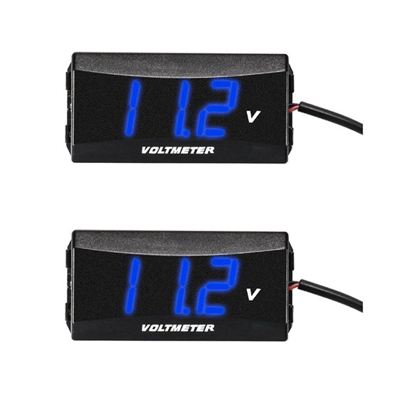 2X Motorcycle Mini LED Digital Voltmeter Monitor Panel Meter Voltage Tester Reverse Connection Protection 12V-80V Blue