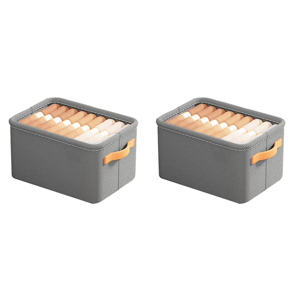 2X Multi-Functional Closet Organizer,Steel Ring Storage Box, Fabric Folding Bedroom Wardrobe Clothes Storage Box B,2 x Foldable storage box,Grey