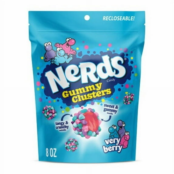 2X - NERDS Gummy Clusters Very Berry Crunchy and Gummy Candy Bag-8.000 oz