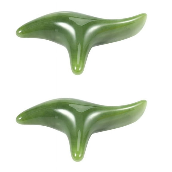 2X Natural Green Beeswax Jade Face Gua Sha Triple-Cornered Massager Board Rod Body Foot Acupoint Massage Stick Tool