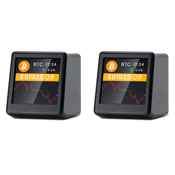 2X New 2.4G WiFi Crypto Tracker Crypto Price Displayer 300 Major Cryptocurrencies Can Be Switched Freely for NerdMiner A,2 x Crypto Price Display 2 x Data Cable,Black