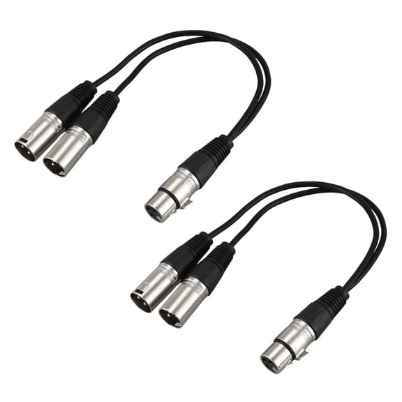 2X New 3Pin XLR FEMALE Jack to Dual 2 MALE Plug Y SPLITTER Cable Adaptor 1 Ft Cord,2 x 1ft Microphone Plug Wire,Black