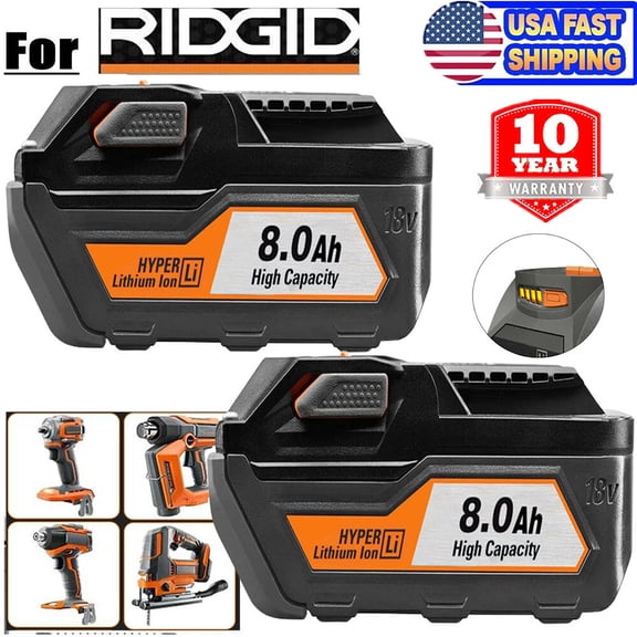 2X New 8AH 18 Volt Hyper Lithium Battery For Ridgid R840087 R840085 Rigid Tools