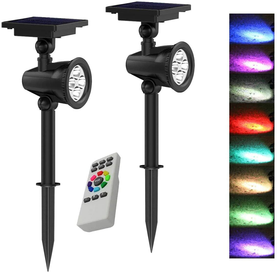 2X New Solar Spot Lights Outdoor 7 Colors Change Remote Control Lamp