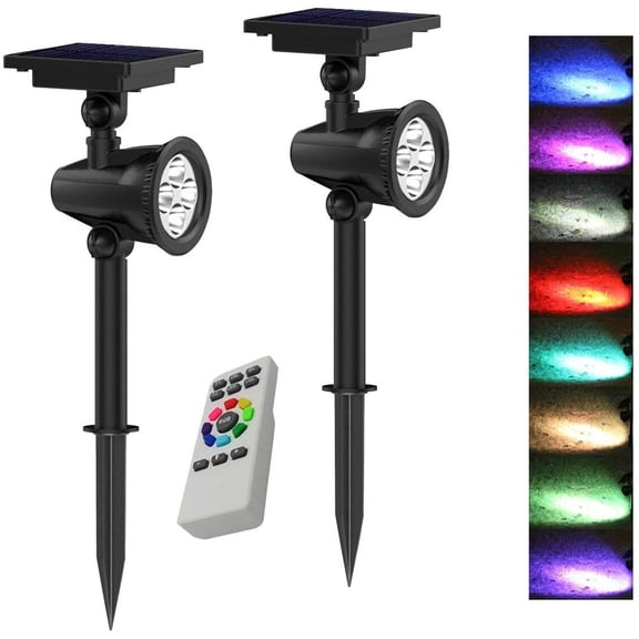 2X New Solar Spot Lights Outdoor 7 Colors Change Remote Control Lamp Colorful