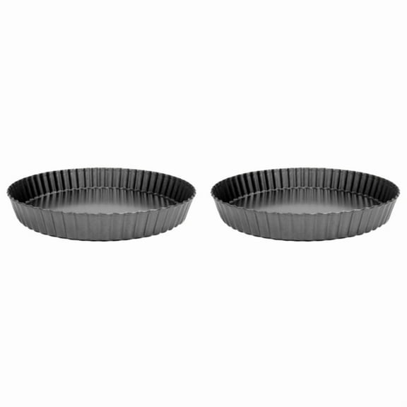 2X Non-Stick Quiche Flan Pan Molds Pie Pizza Round Mould Removable Loose Bottom Fluted Heavy Duty Pie Pan Bakeware 9In