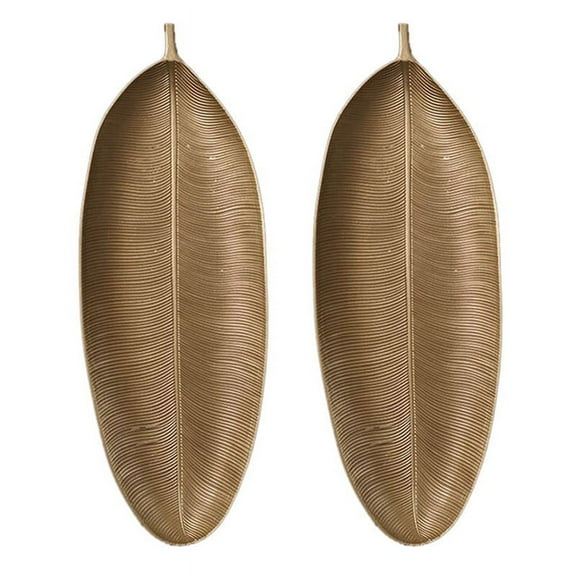 2X Nordic Decorative Tray Gold Leaves Shape Serving Tray Jewelry Pallet Fruit Snack Dish Table Storage Organizer (Large)