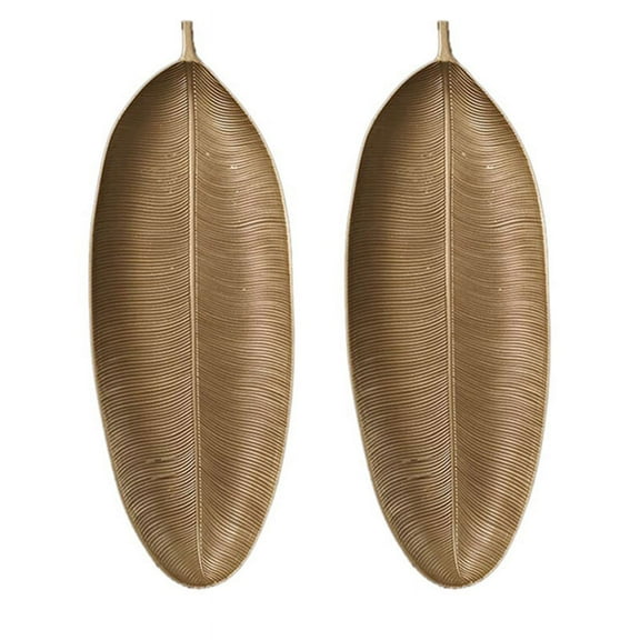 2X Nordic Decorative Tray Gold Leaves Shape Serving Tray Jewelry Pallet Fruit Snack Dish Table Storage Organizer (Small)