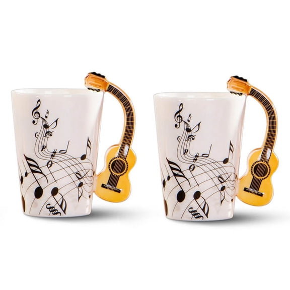 2X Novelty Guitar Handle Ceramic Cup Free Spectrum Coffee Milk Tea Mug Musical Instrument Gift