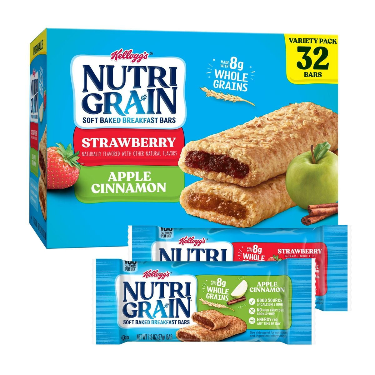 2X - Nutri-Grain Soft Baked Breakfast Bars Value Pack - Strawberry and Apple Cinnamon - 32ct/41.6oz
