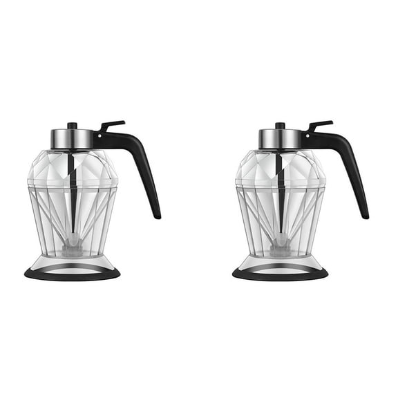 2X Olive Oil Dispenser Glass Bottle, Honey Jar Dispenser, Glass Cruet Bottle for Kitchen, Non-Drip Oil Pot with Stand