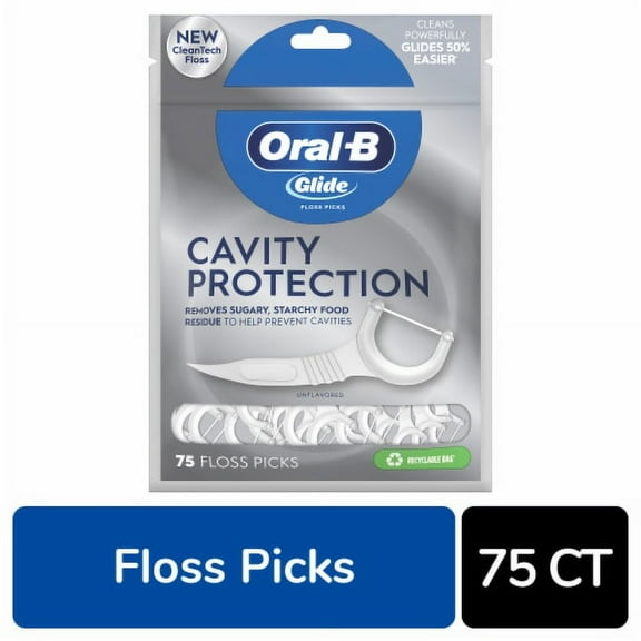 2X - Oral-B Glide Cavity Protection Floss Picks, Helps Prevent Cavities, Unflavored, 75 Floss Picks