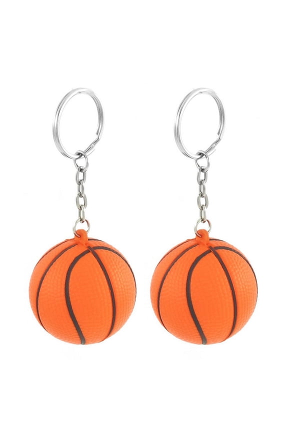 2X Orange Black Basketball Shape Sport Stress Ball Link Chain Key Ring