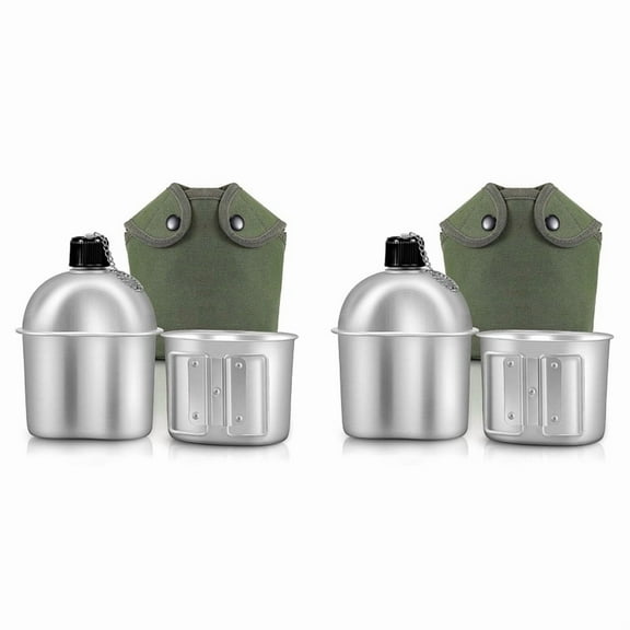 2X Outdoor Canteen Cookware Set Canteen Cup Portable Water Bottle with Grab Handle Cup for Outdoor Camping Hiking