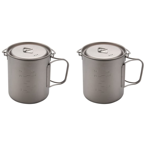2X Outdoor Titanium Pot Cup Mug Pots Tableware Camping Cup Picnic Water Cup Mug of Coffee Tea with Lid Pot 750Ml