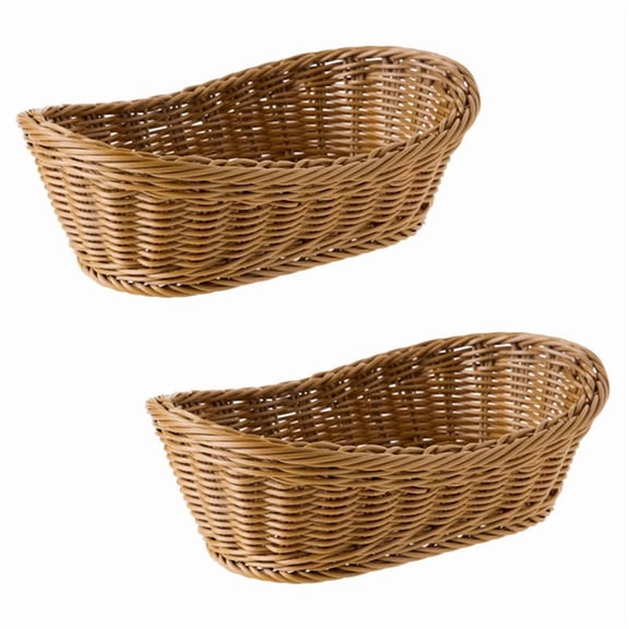 2X Oval Wicker Woven Bread Basket, 10.2Inch Storage Basket for Food Fruit Cosmetic Tabletop and Bathroom