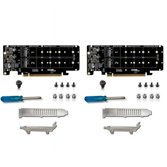 2X PCIE X16 to M.2 M-Key NVMEx4 SSD 2U Server Riser Card Double-Sided 4-Disk NVME PCI-EX16 Split