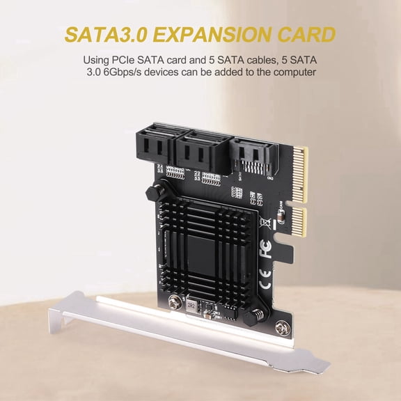 2X PCIE to 5-Port SATA III 6 Gbps SATA Controller Expansion Card Computer Chassis Adapter Card JMB585 with 10 Cables