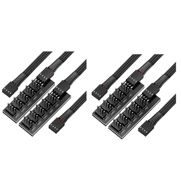 2X PWM Fan Hub Splitter,4 Pin Black Sleeved 5 Way PC CPU Cooling Case Fan Extension Splitter Adapter Cable 40cm/15.7Inch