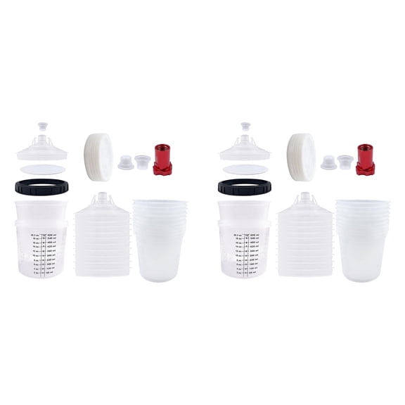 2X Paint Sprayer Mixing Cup Liner and Cap System for HVLP , Automotive Paint SprayGun 20 Oz (600 Ml) Kit