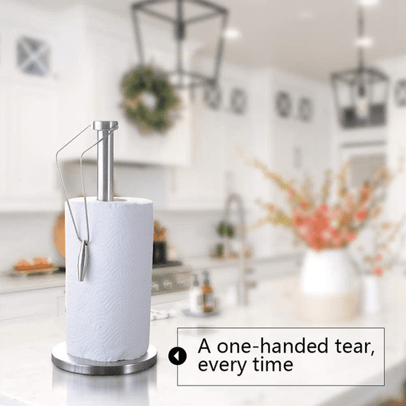 2X Paper Towel Holder Stand with Base for Kitchen,Stainless Steel Dispenser,Prevent Rolls From Falling