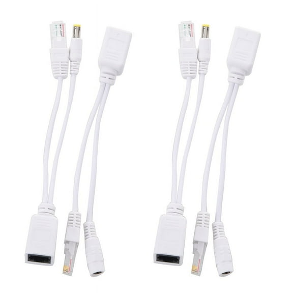 2X Passive Power Over Ethernet PoE Adapter Injector + Splitter Kit 5V 12V 24V 48V,2 x PoE injector cable 2 x PoE splitter cable,White