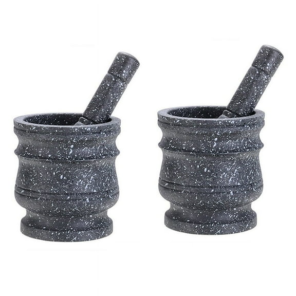 2X Pattern Pestle Set Stone Spice Grinder Solid Cooking