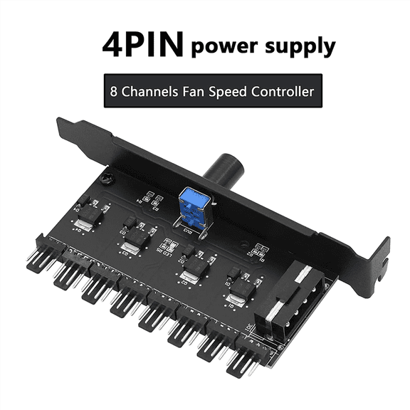 2X Pc 8 Channels Fan Hub Cooling Fan Speed Controller for CPU Case HDD VGA PWM Fan PCI Bracket Power By 12V Fan (4Pin)