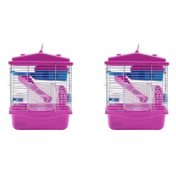 2X Pet Cage Hamster Cottage with Transparent Skylight Double Layer House for Hamster Golden Hamster Pet Pink