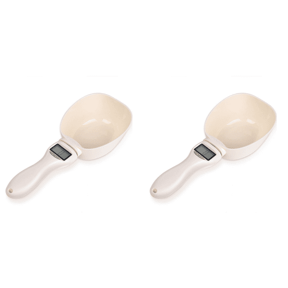 2X Pet Electronic Measuring Tool Dog Feeding Bowl Measuring Spoon Kitchen Scale Digital Display,2 x Measuring spoon,Creamy-White