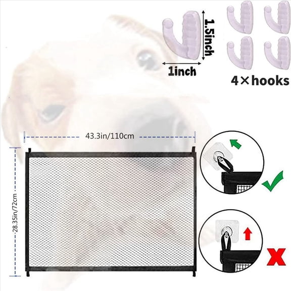 2X Pet Safety Guard Mesh Dog Gate,Pet Gate Magic Gate for Dogs, Folding Safety Gates Install Anywhere Wide Safety