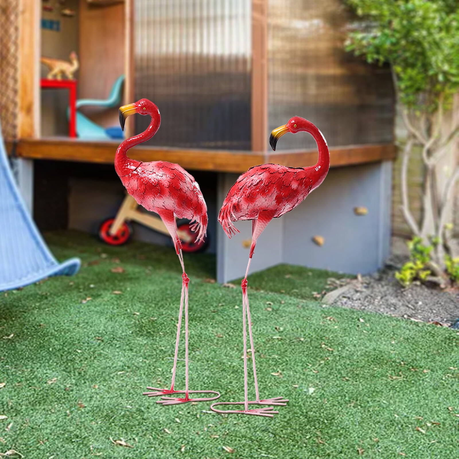 PEAKORA2X Pink Large Flamingo Garden Statue Figurines Outdoor Yard Lawn Art Decor